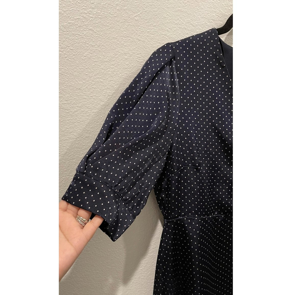 ZARA Navy Blue White Polka Dots Short Sleeve V-Neck Mini Dress - Picture 4 of 6